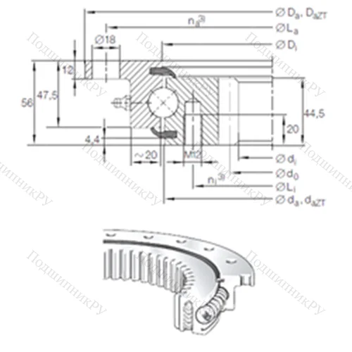Подшипник шариковый опорно-поворотный VLI 20 1094 N от производителя  INA