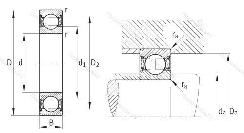 Однорядный шариковый подшипник 63001 A 2RSR от производителя  FAG