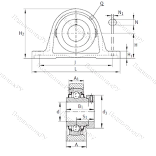 Подшипниковый узел шариковый радиальный RASE 1-1/4-206 от производителя  INA