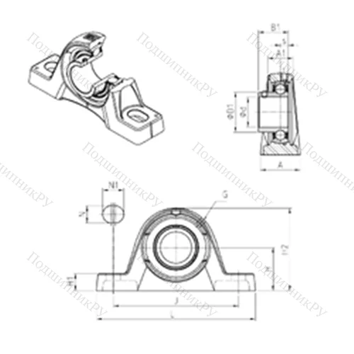 Подшипниковый узел шариковый радиальный USPLE 212 от производителя  SNR