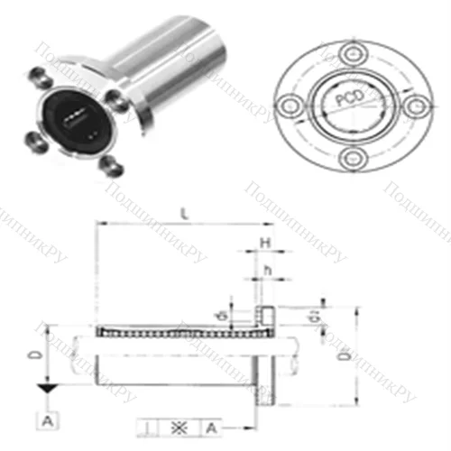 Подшипник шариковый линейный LMEF 25L от производителя  Samick