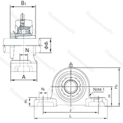 Подшипниковый узел шариковый радиальный UKP 311+H 2311 от производителя  NACHI