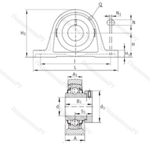Подшипниковый узел шариковый радиальный RAK 1-3/4 от производителя  INA