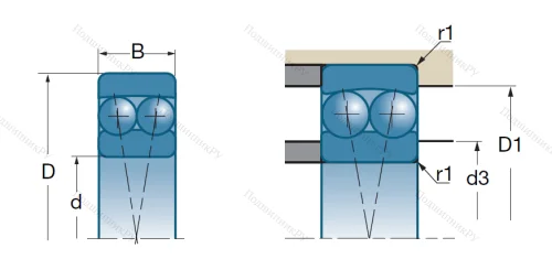Двухрядный шариковый подшипник 1308 от производителя  SNR