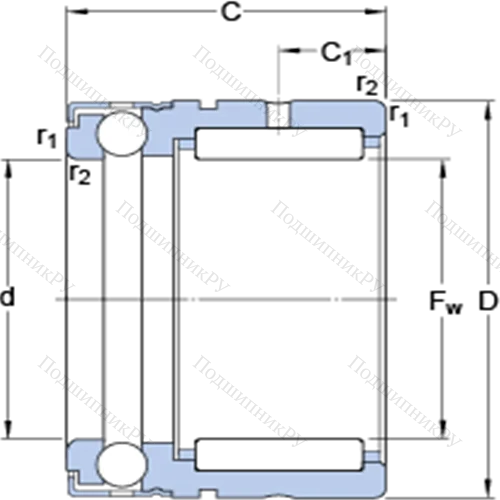 Комбинированные упорные шарикоподшипники с игольчатыми роликами NX 30