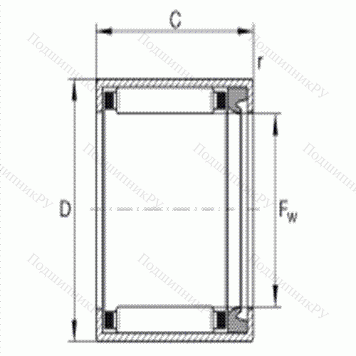 Подшипник роликовый игольчатый с одним наружным штампованным кольцом HK 1012-RS от производителя  INA Подшипник роликовый игольчатый с одним наружным штампованным кольцом HK 1012-RS от производителя  INA