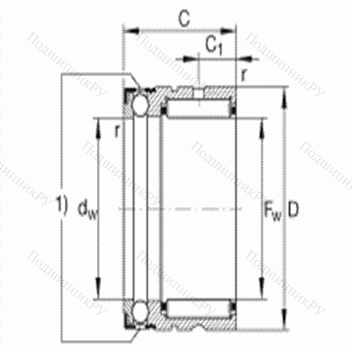 Шарикоподшипник упорный комбинированный с игольчатыми роликами NX 20 от производителя  INA