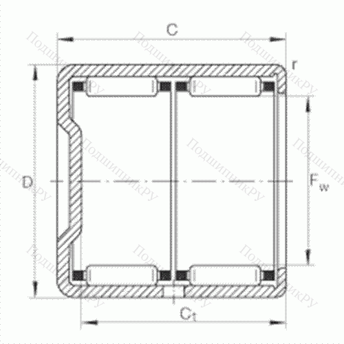 Подшипник роликовый игольчатый с одним наружным штампованным кольцом, закрытым с одной стороны BK 3038-ZW