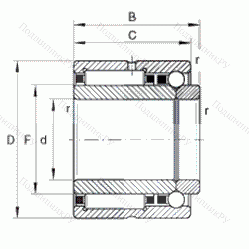 Шарикоподшипник радиально-упорный комбинированный с игольчатыми роликами NKIB 5910 от производителя  INA