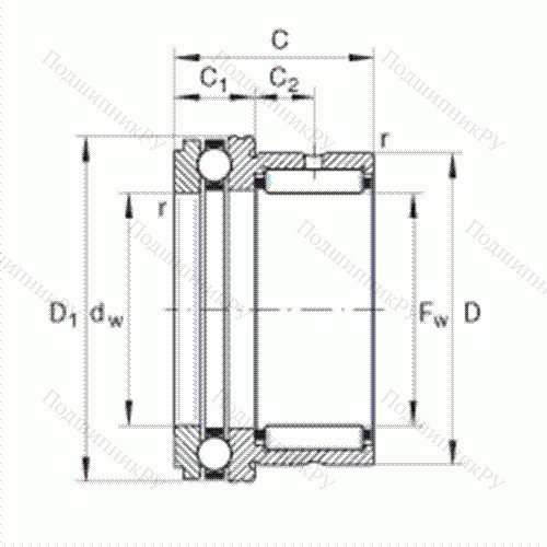 Шарикоподшипник упорный комбинированный с игольчатыми роликами NKX 45 от производителя  INA