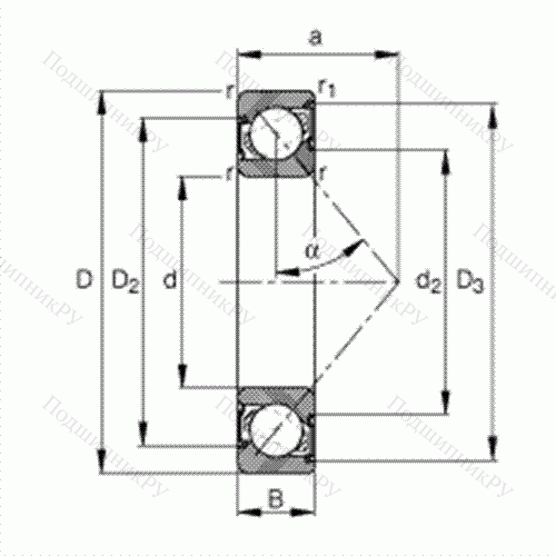 Подшипник шариковый радиально-упорный 7307-B-2RS-TVP от производителя  FAG Подшипник шариковый радиально-упорный 7307-B-2RS-TVP от производителя  FAG