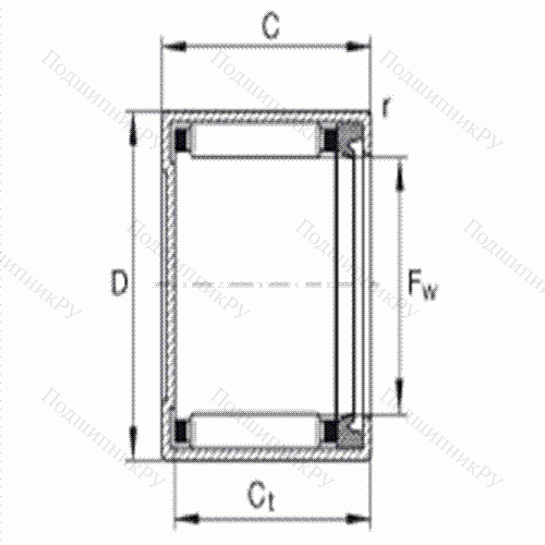 Подшипник роликовый игольчатый с одним наружным штампованным кольцом, закрытым с одной стороны BK 2018-RS